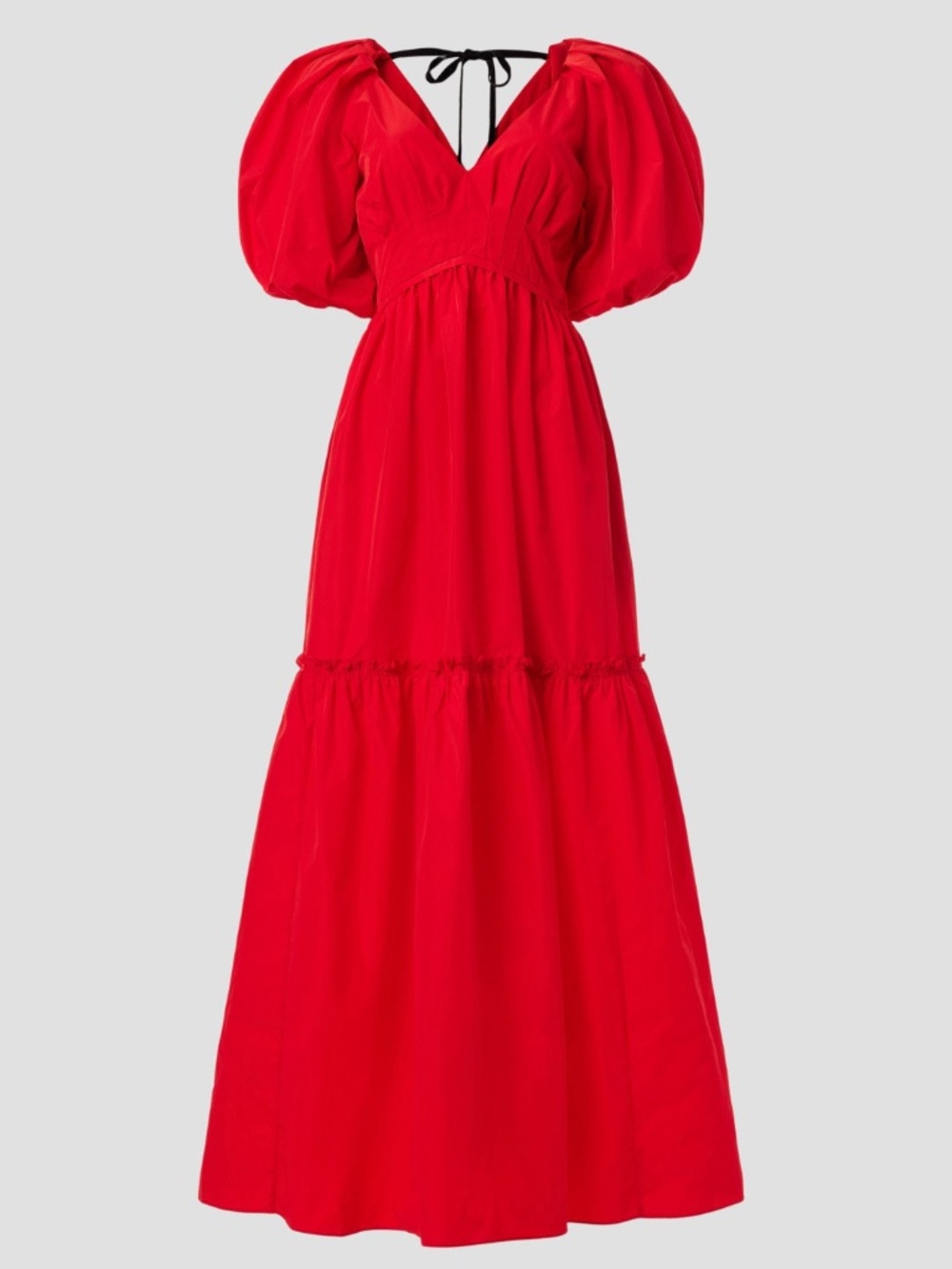 Hunter Bell Sylvie Taffeta Maxi Scarlett Red Puff Sleeve Bow Midi Dress - Size 6
